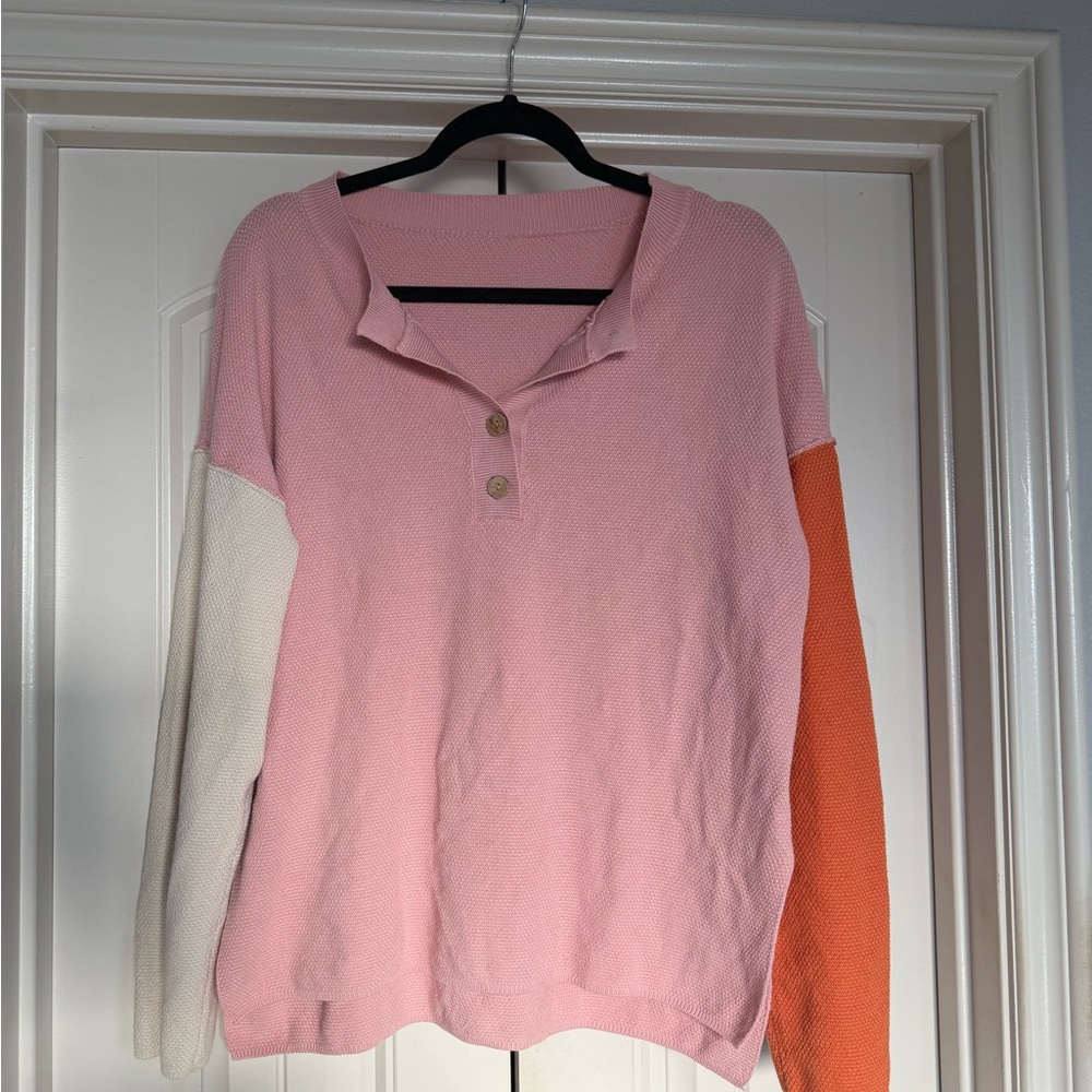 Colorblock Sweater with Button Detail